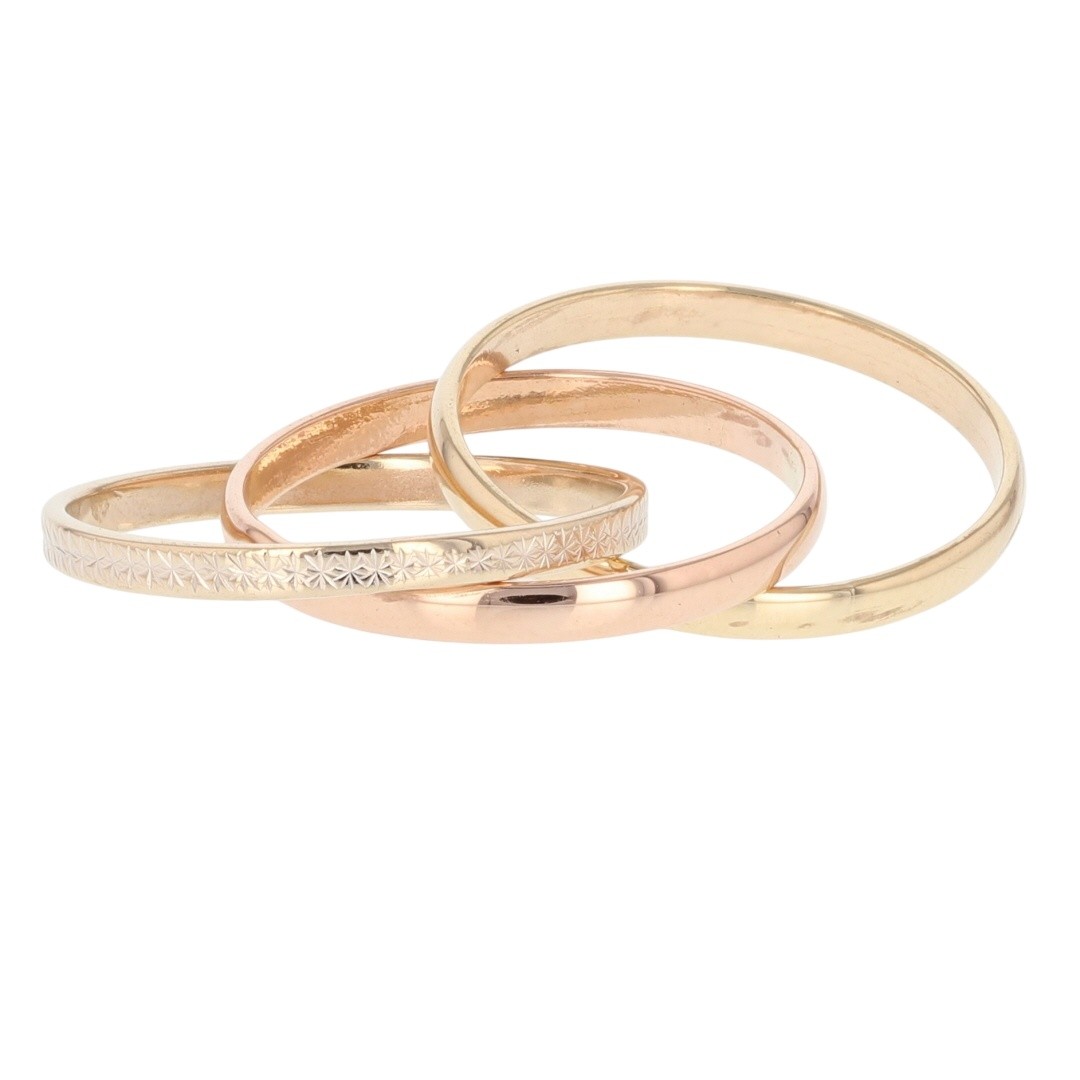 5.3mm Interlocking Multiple Bands 14k Multi-Tone Gold Italy 4.38 Grams Size 8