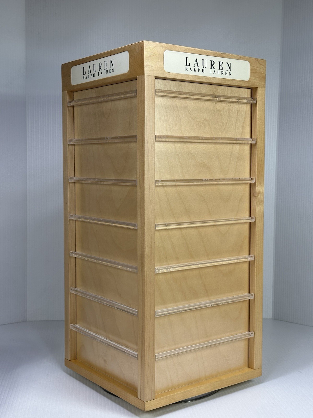 RALPH LAUREN WOOD TABLE COUNTER TOP JEWELRY EARRING STORE DISPLAY CASE 4 SIDED