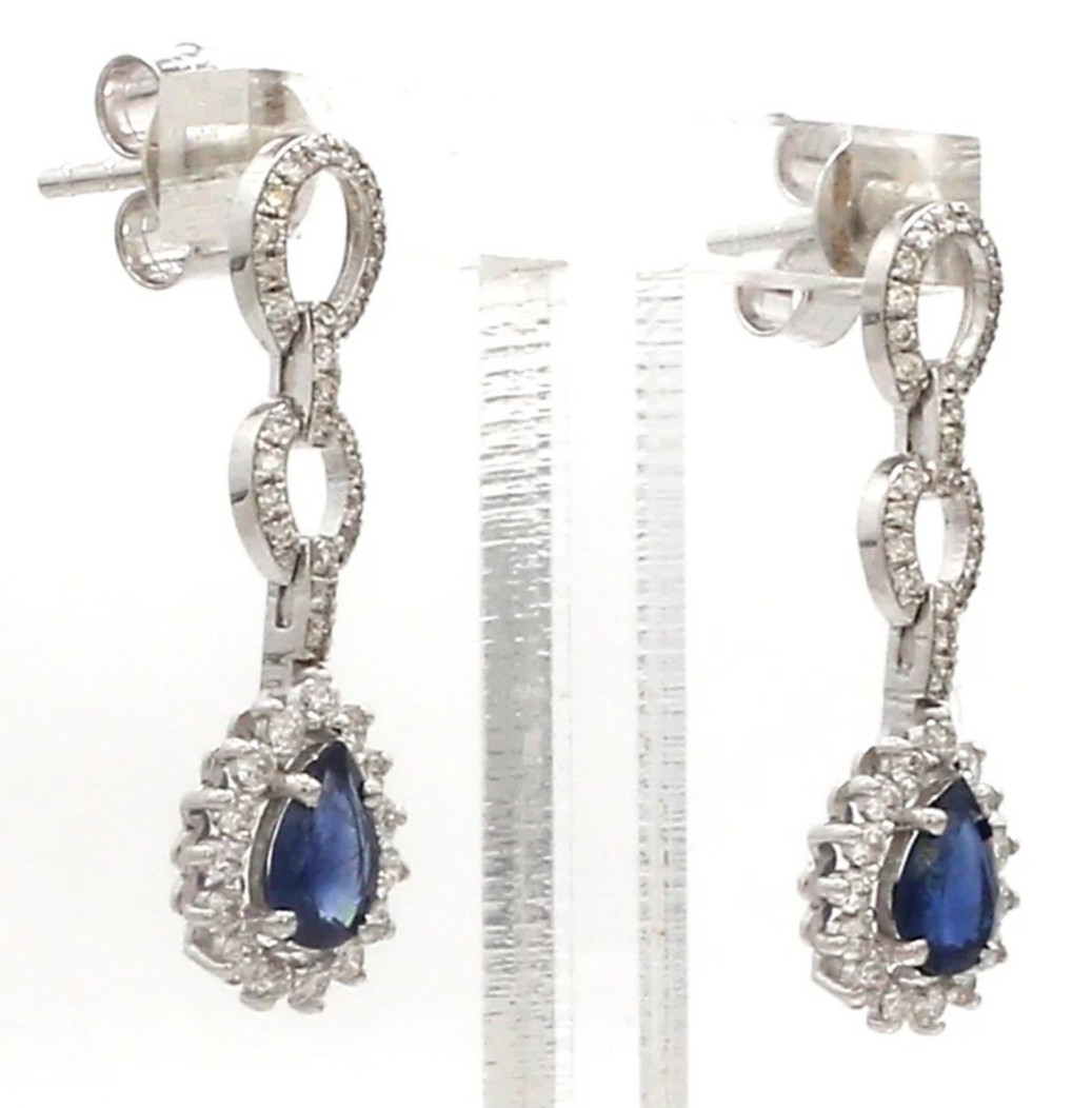 1.68ct Natural Diamond 14k BIS Hallmarked White Gold Sapphire Dangler Earrings