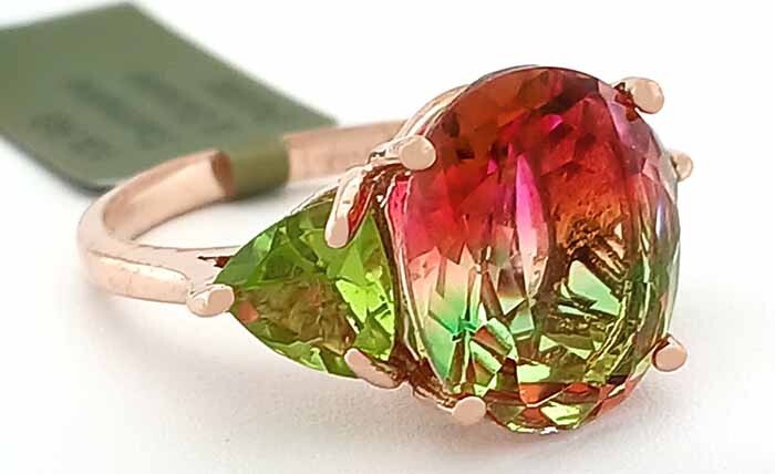 LAB CREATED 5.05 Cts TOURMALINE & GENUINE PERIDOT RING 10K ROSE GOLD – NWT