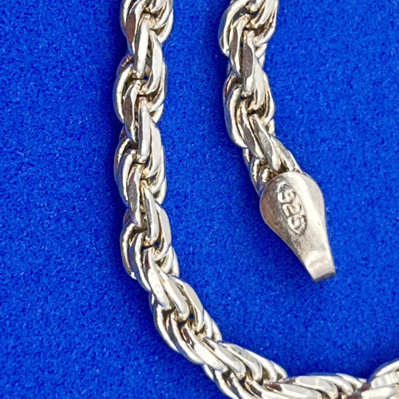 Sterling Silver Bracelet Rope Chain Swirl 5 Grams Stamped KC 925 Italy 7″