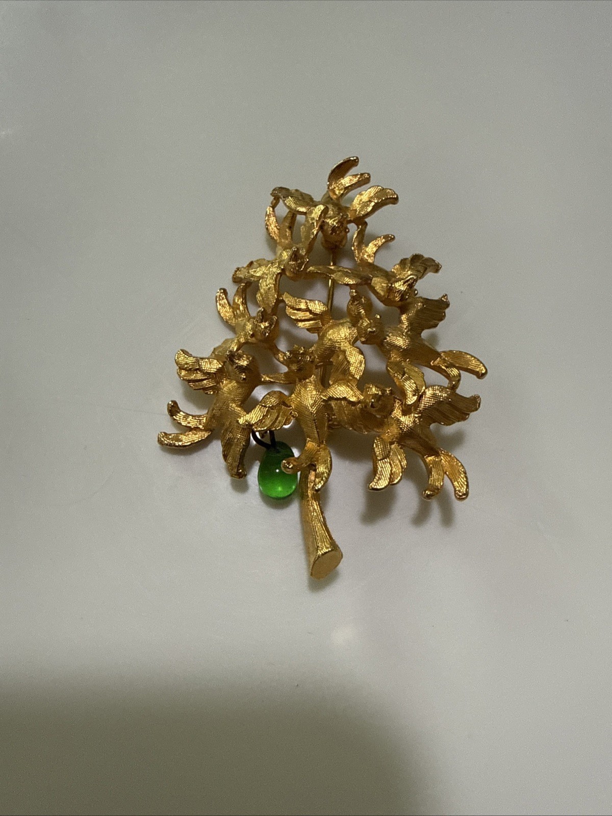 Vintage Signed CADORO Flying Doves Tree Dangle Brooch Pin Mid Century Jewelry