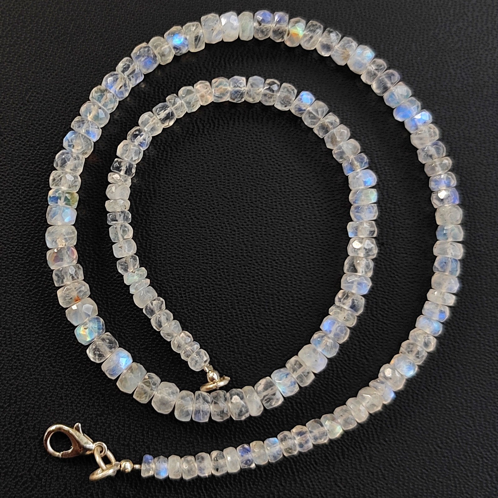 India Rainbow Fire Moonstone 4-6mm Faceted Rondelle Beads Necklace 16” Gem