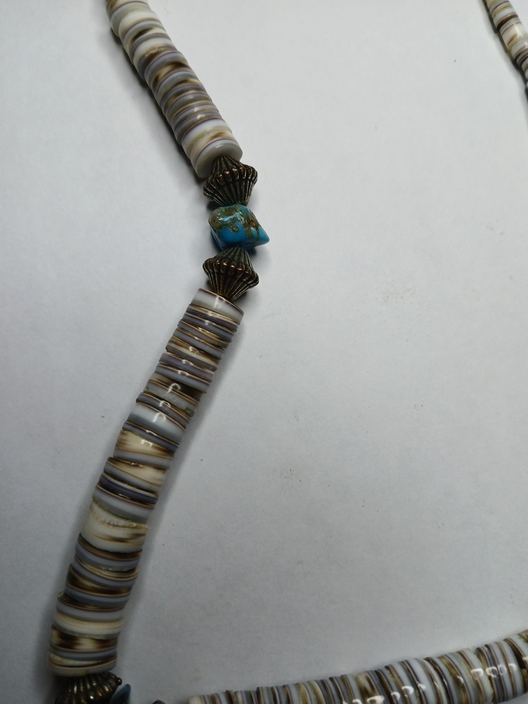 Vintage Turquoise Mosiac Inlay Shell Necklace 18″