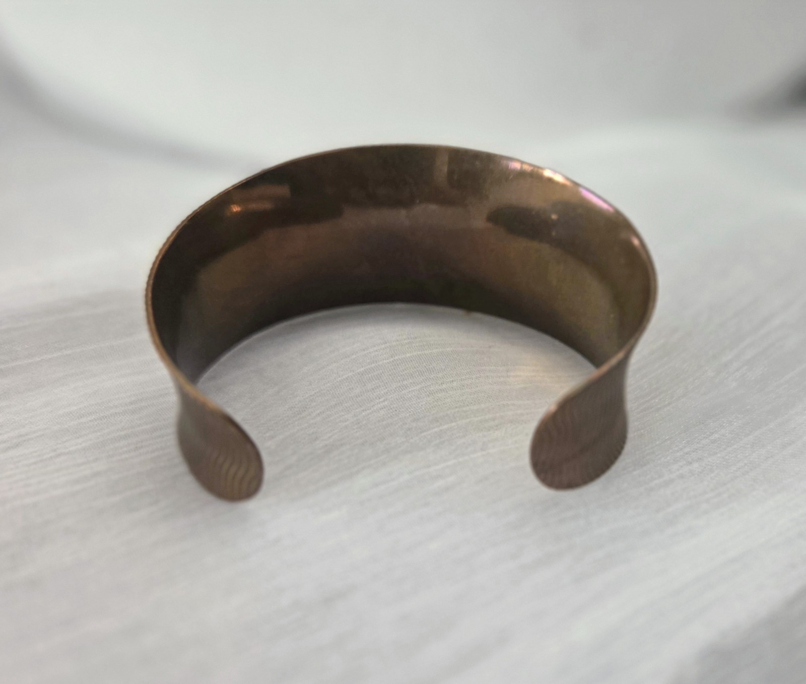 Vintage Wide Band Convex Cuff Bracelet Ribbed Copper Artisan Metal Handmade
