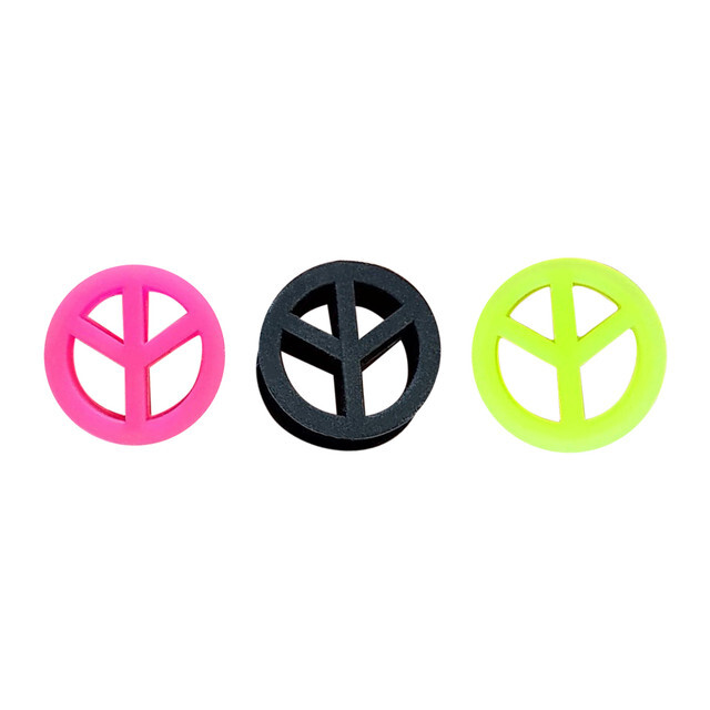 Pair of UV Glow Silicone Peace Sign Ear Plugs Tunnels 3 Colors 7 Sizes Available