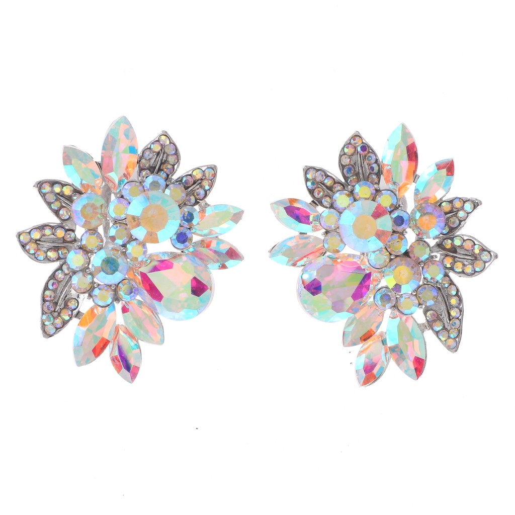 Silver Tone Alloy Metal Crystal Rhinestone Clip-On Earrings ER2665-SAB