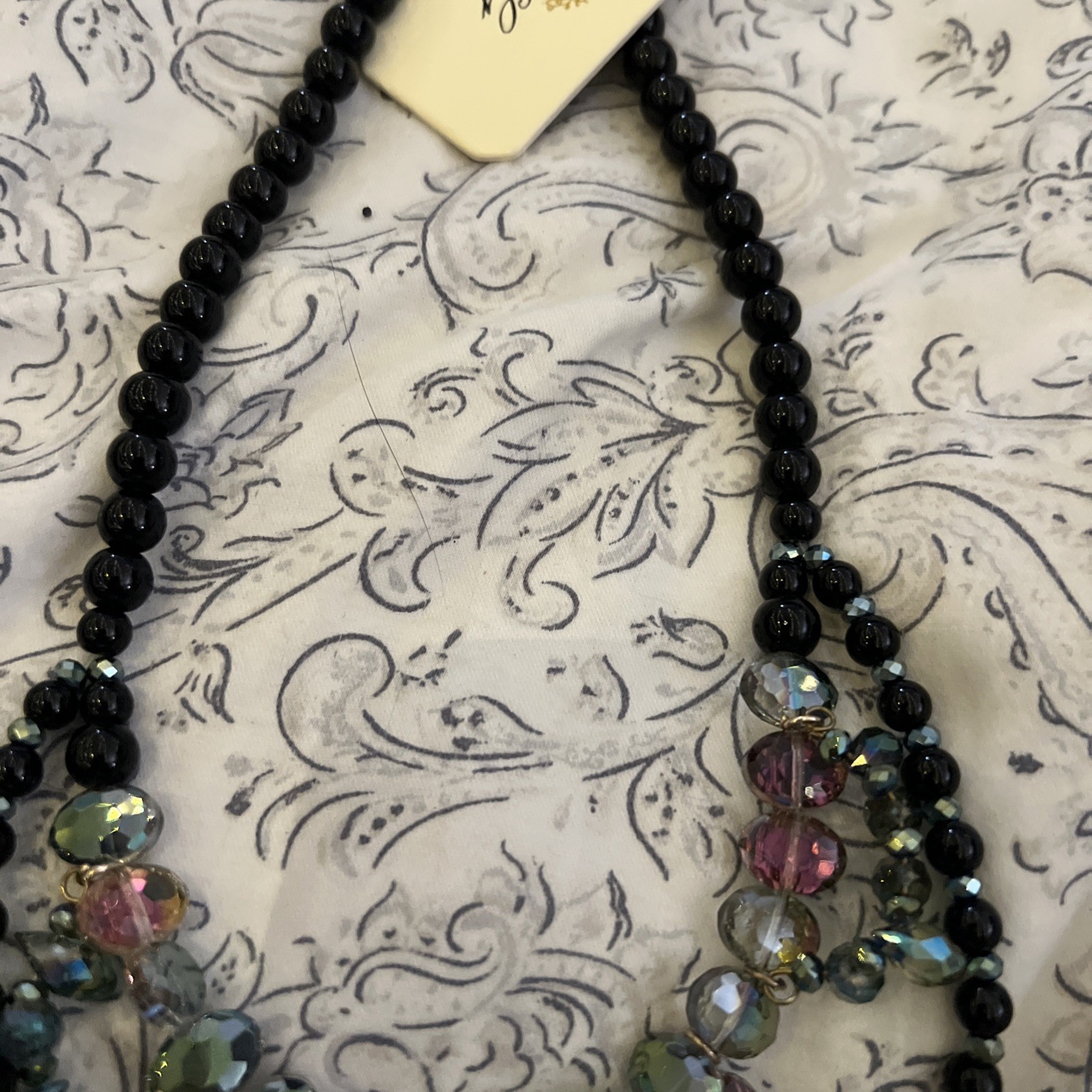NWT Dena G MultiColored Crystal and Black Beaded Double Strand Statement Necklac