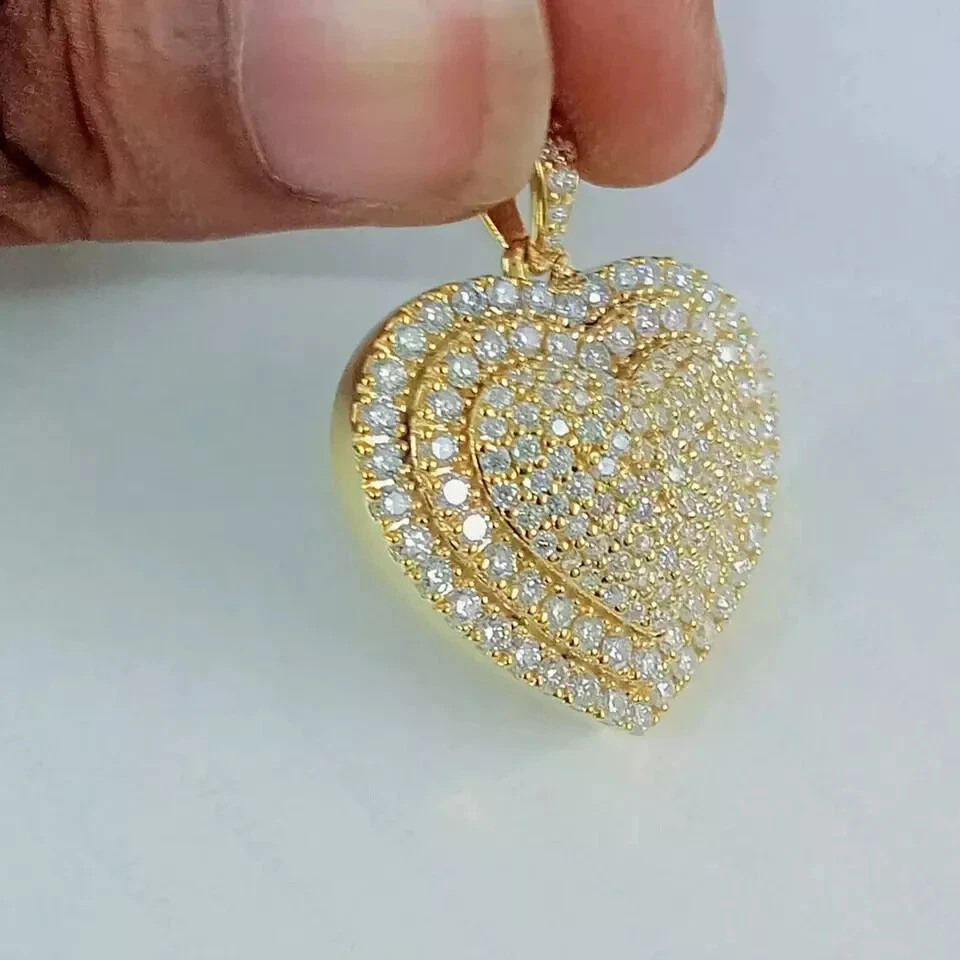 14K Yellow Gold Plated 1.60Ct Round Cut Lab Created Diamond Women Heart Pendant