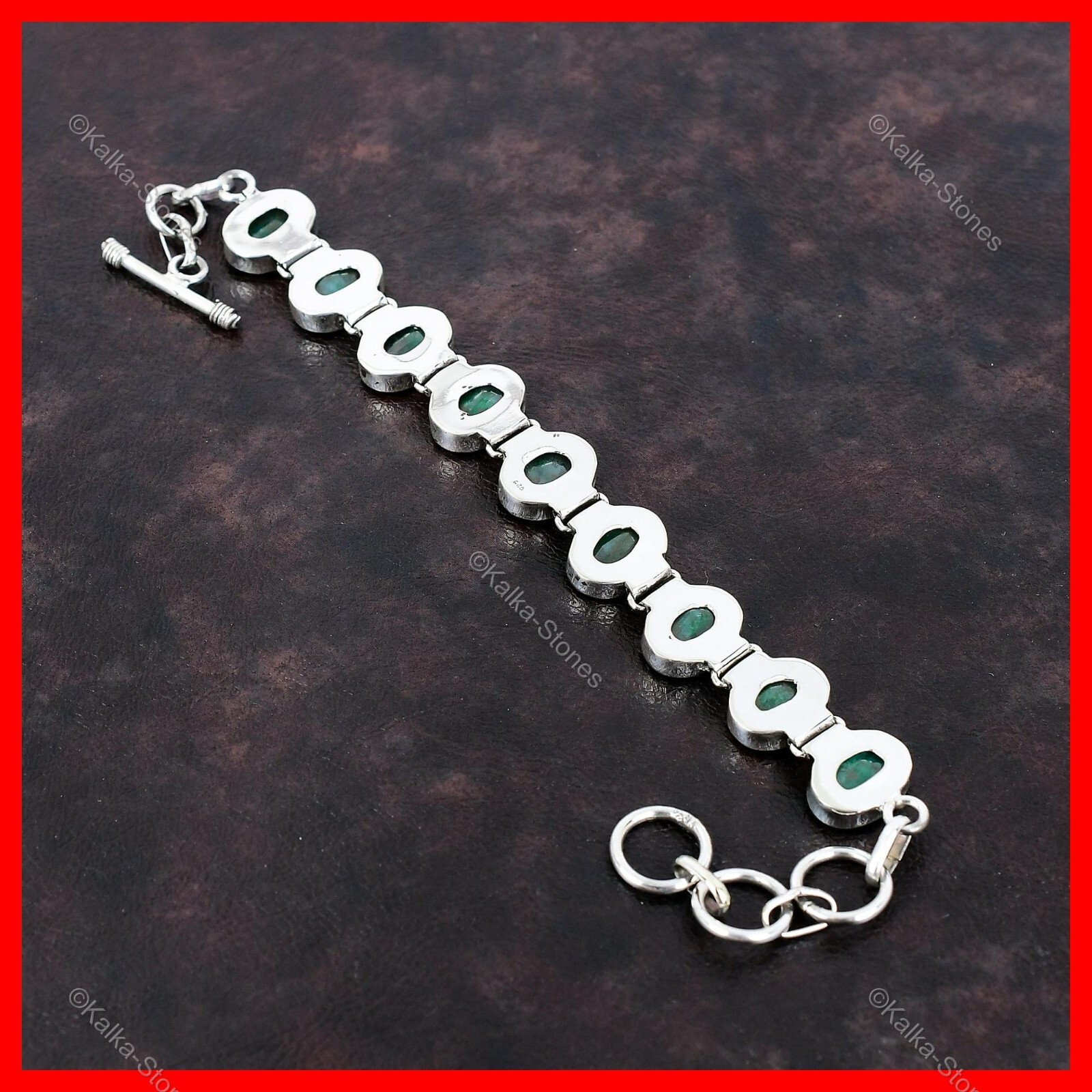 925 Silver Natural Zambian Emrald Wife Chain Halloween Art Deco Bracelet Jewelry