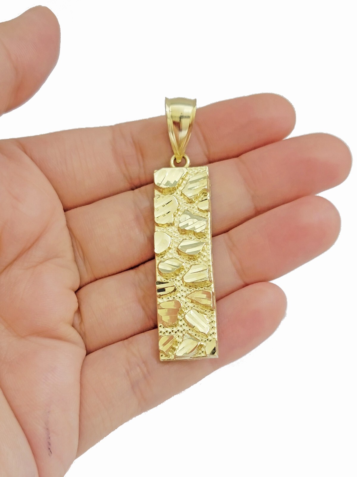 10k Yellow Gold Nugget Bar Charm Pendant 1” Inch Necklace Chain SALE Real 10kt