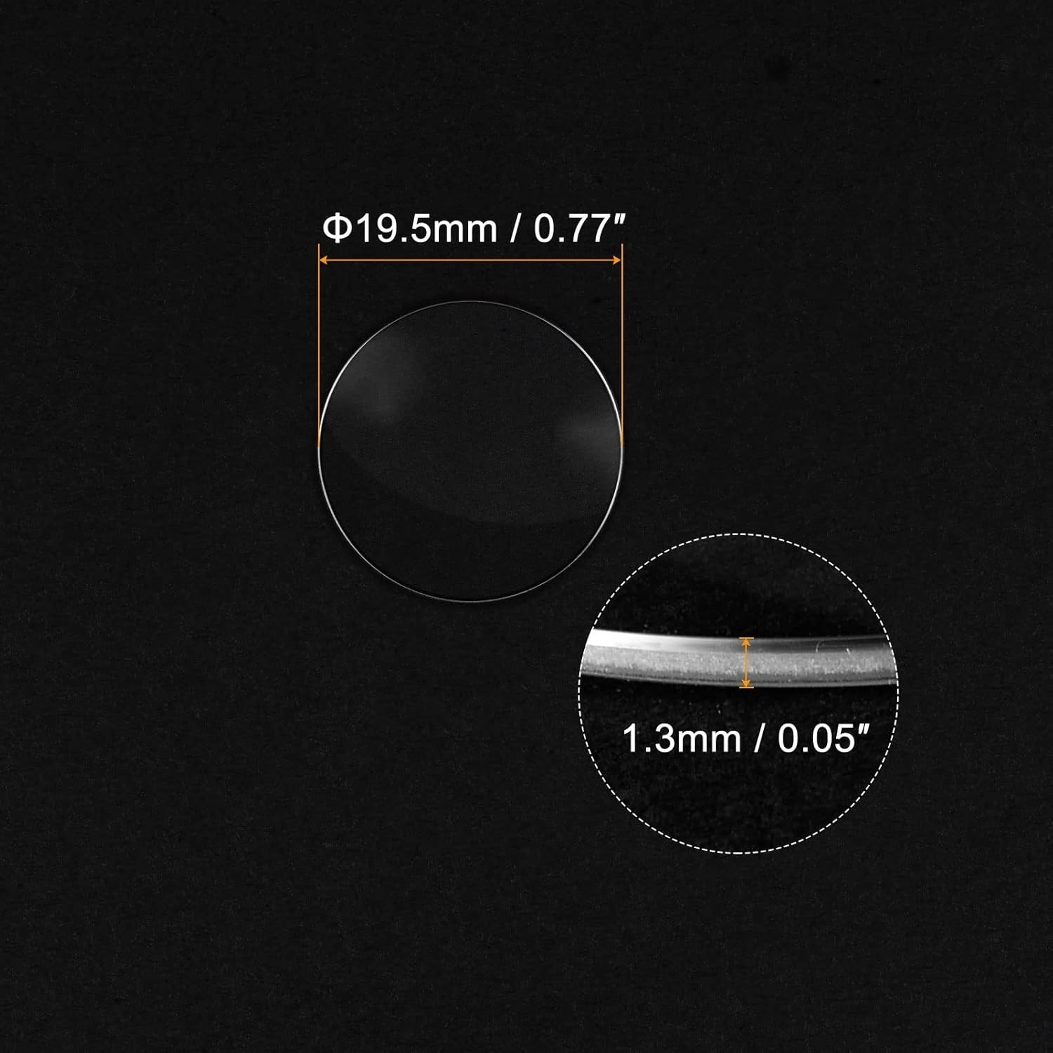 19.5mm Sapphire Crystal Watch Glass Lens Single Dome Replacement 1.3mm Thickness