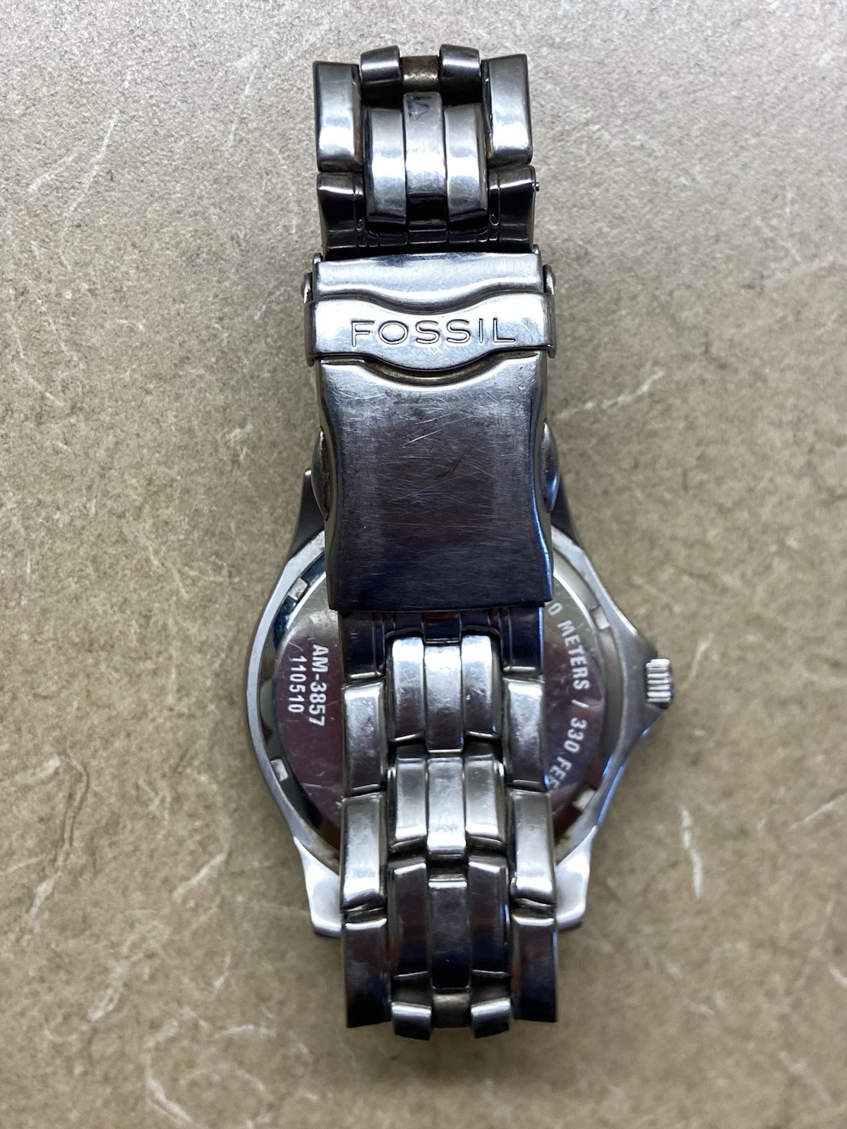 Fossil Blue AM3857 Men’s Silver SS Dial Quartz Watch White NEW Battery 6 1/2″