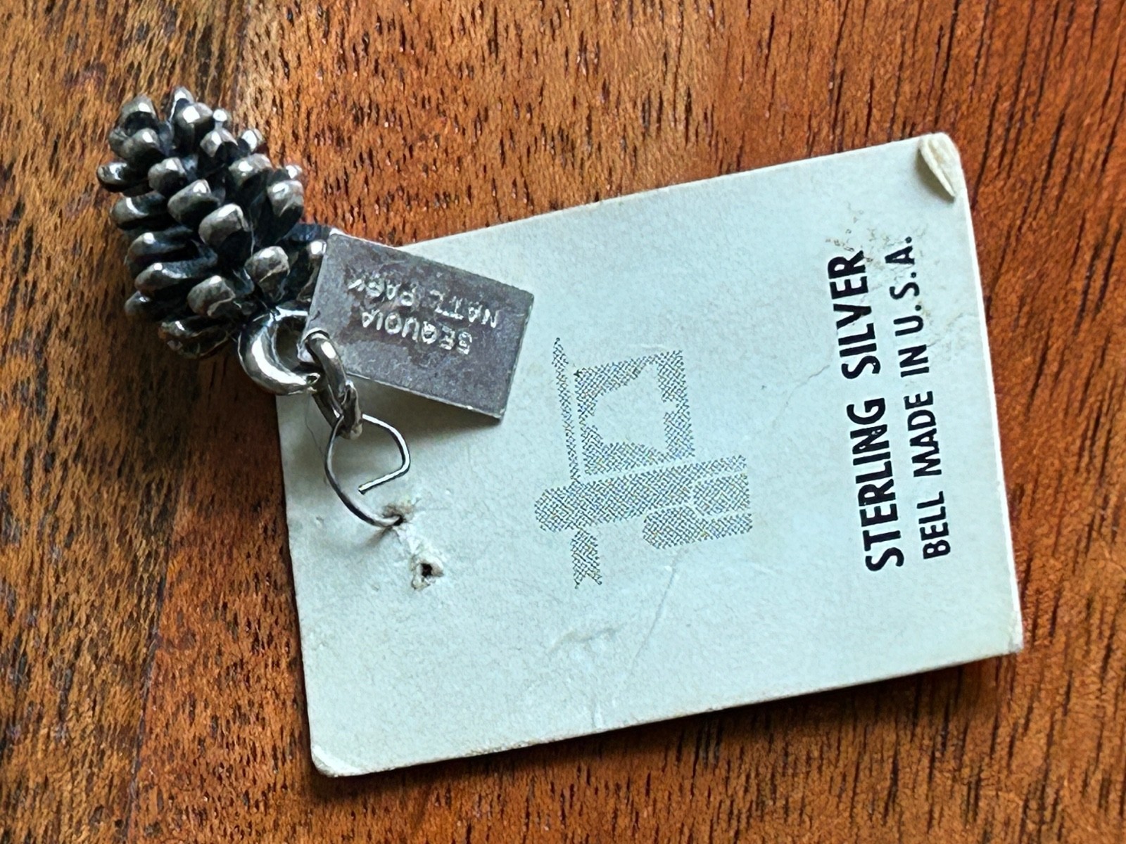 Vintage SS Fred Harvey Era Bell Pinecone Charm Original Card Sequoia Nat’l Park
