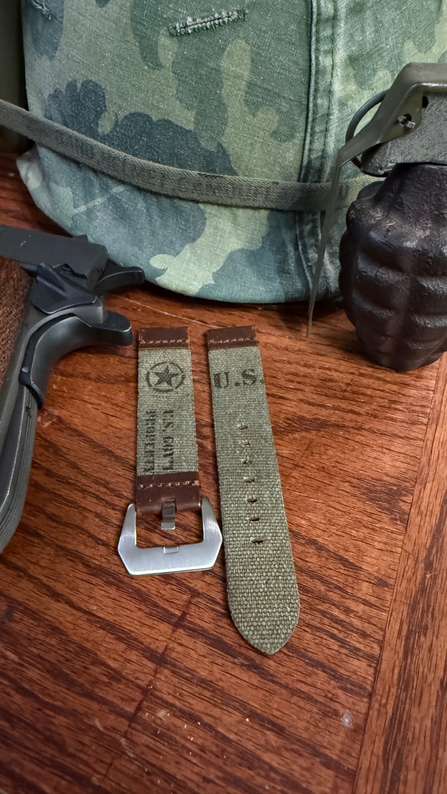 Custom Watch Strap US Military Olive Drab Canvas Leather 20 mm