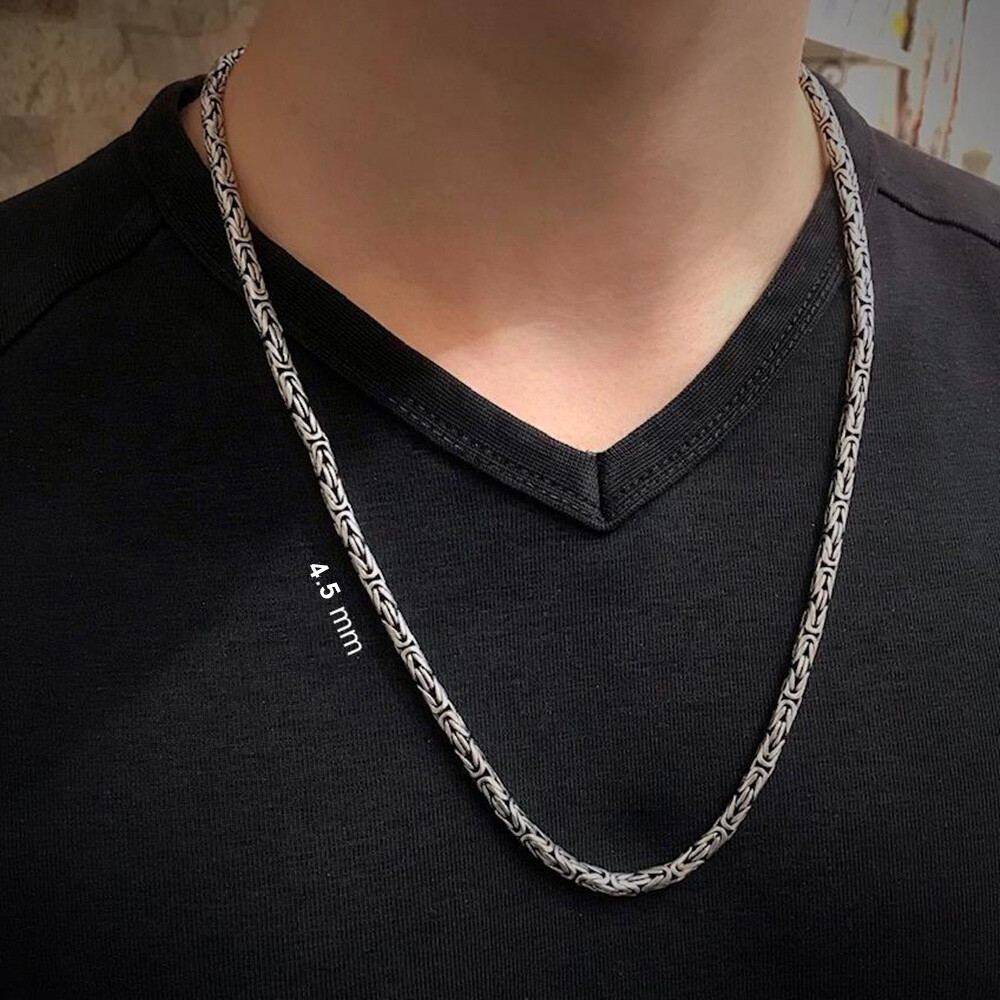 Solid 925 Sterling Silver Men’s King Byzantine Round Chain Necklace! All Sizes