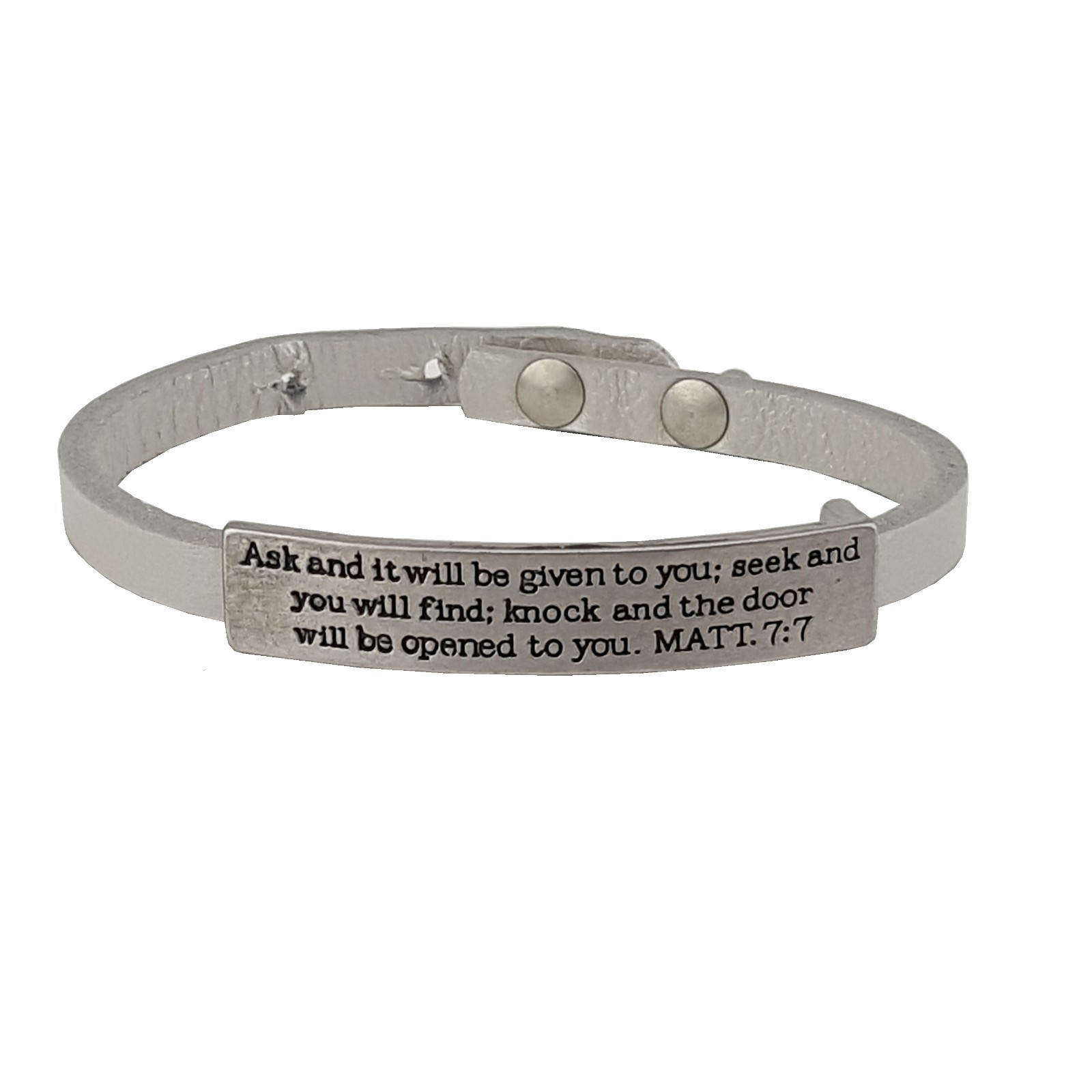 Bible Verse Plaque Leather Cuff “Ask and it will be given….MATT. 7:7