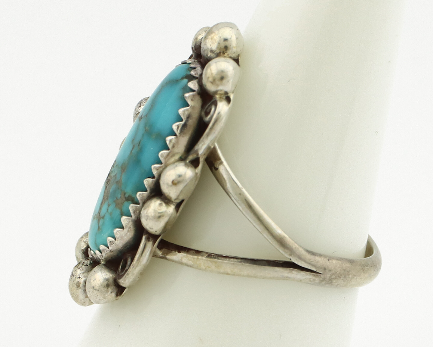 Navajo Ring .925 Silver Blue Spiderweb Turquoise Artist Signed Talhat C.90’s