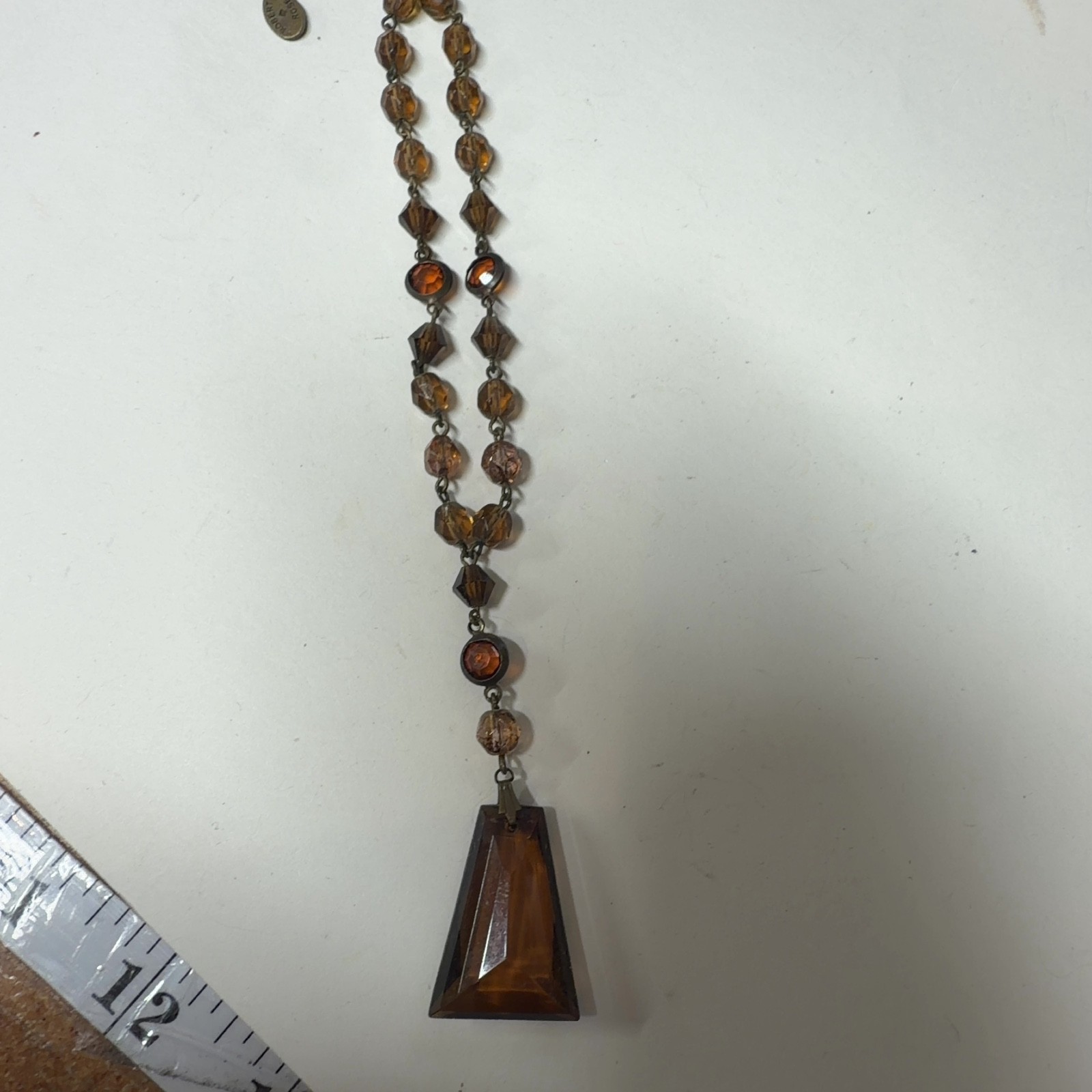 ROBERT ROSE Amber Beaded Necklace Statement Geometric Pendant