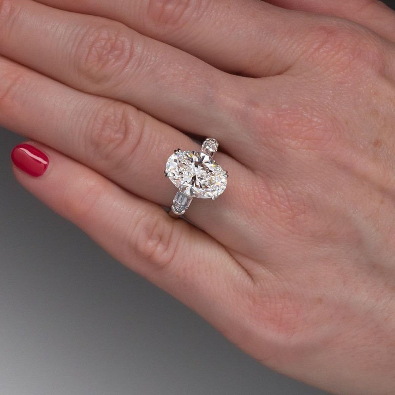 5.43 TCW Oval Cut Moissanite Three Stone Engagement Ring 14K White Gold Plated