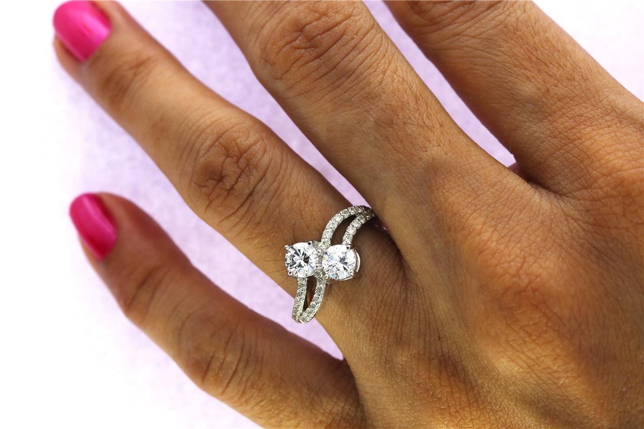 14K Gold VS F 1.50Ct Forever Us 2 Stone Lab Grown Diamond Solitaire Wedding Ring