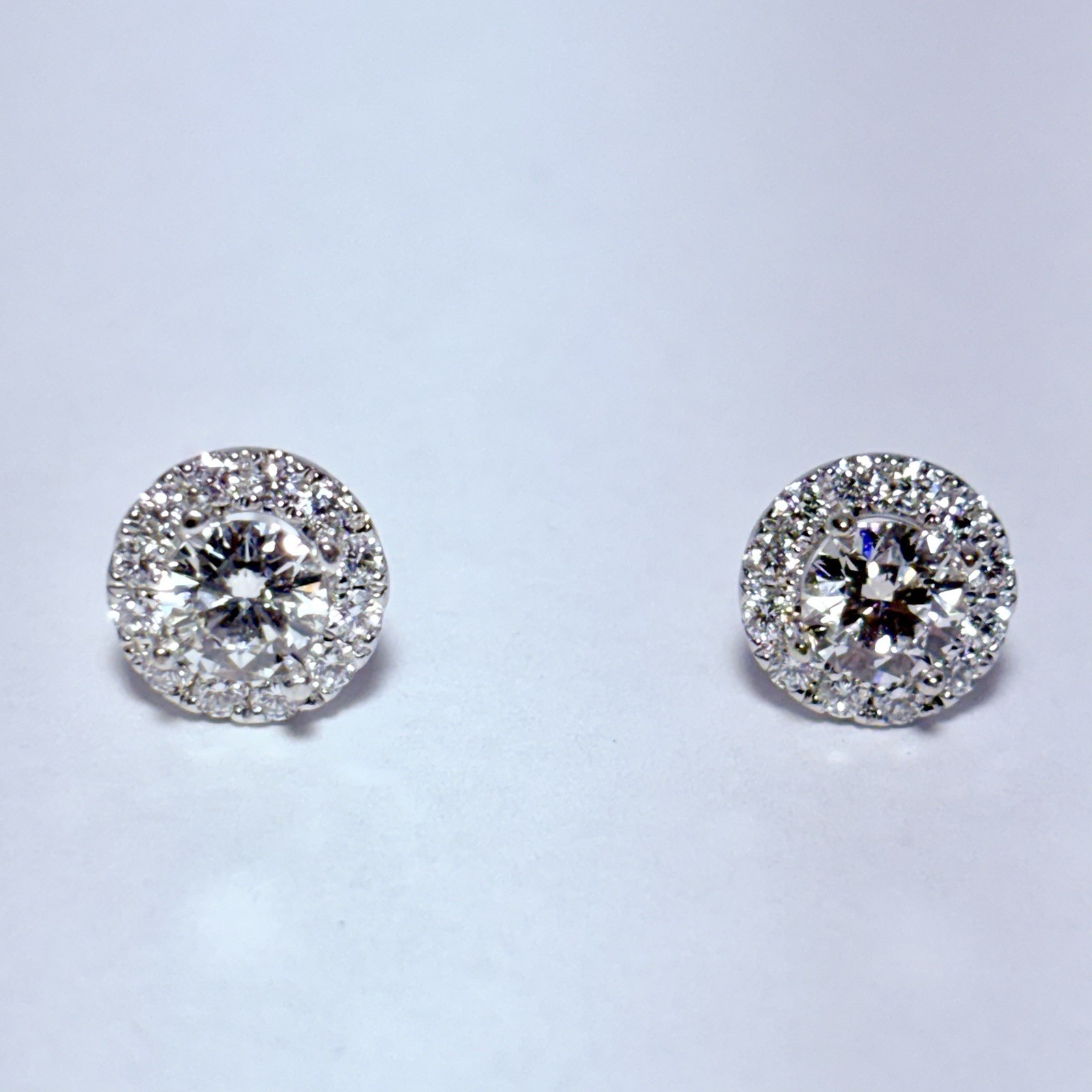 GG Certified 18K White Gold 1.0ctw G-H VS Diamond .35ctw Halo Stud Earrings 2.8g