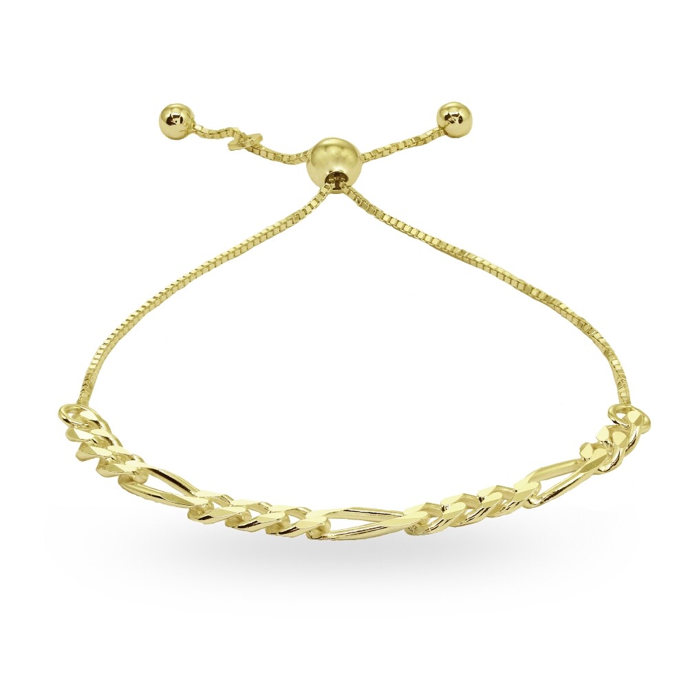 Thin Figaro Link Chain Adjustable Gold Plated 925 Silver Pull-String Bracelet