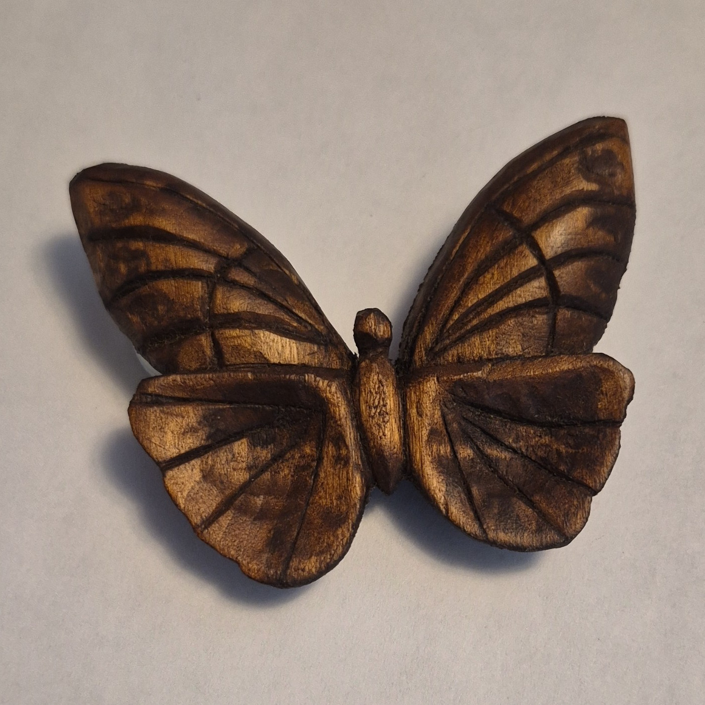 Brown Carved Wood Butterfly Brooch Pin, Animals Insects Nature Theme