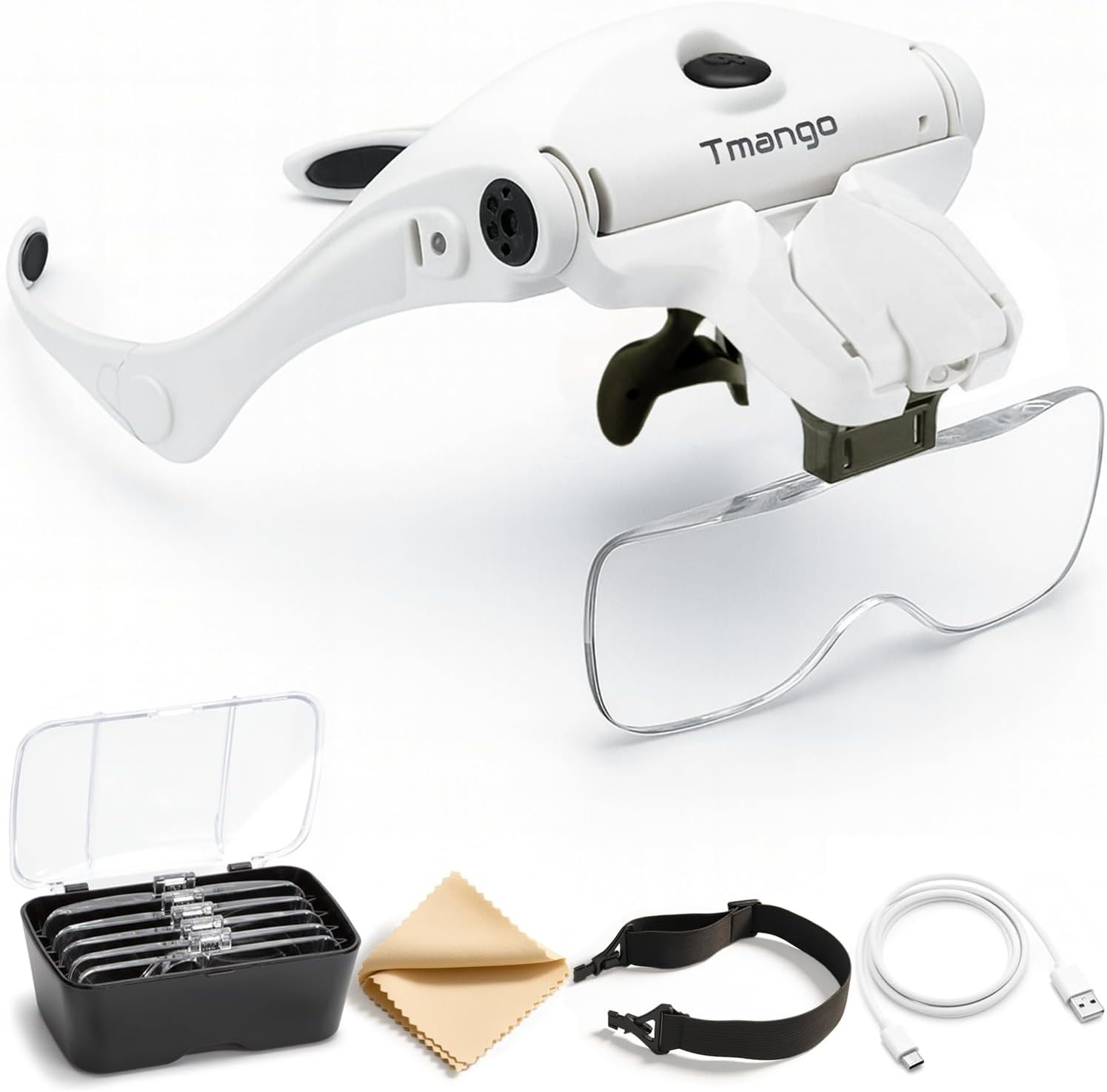 USB Rechargeable Magnifier Glasses with LED Light 5 Interchangeable Lenses
