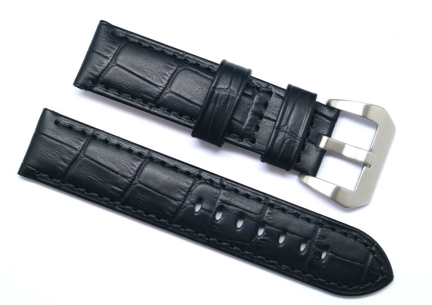 22mm 24mm Black or Brown Croco Embossed Leather Padded Replacement Watch Band