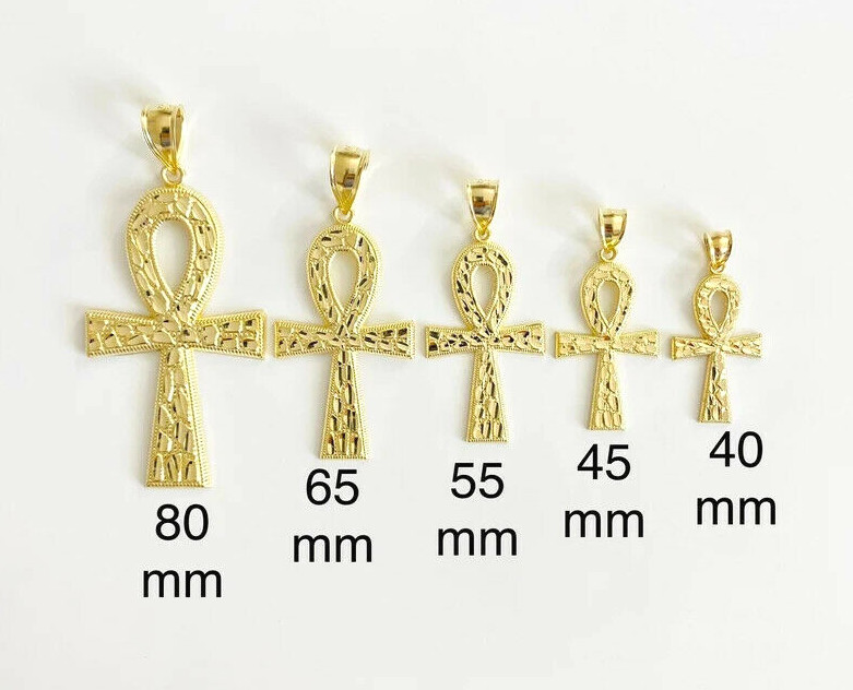 10K Solid Gold Egyptian Ankh Cross Pendant, 10K Gold Nugget Ankh Pendant- GP87