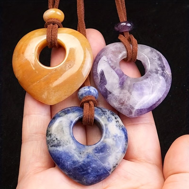 NATURAL STONE *** 1 x Large Gemstone Heart Pendant 40mm, with Choker