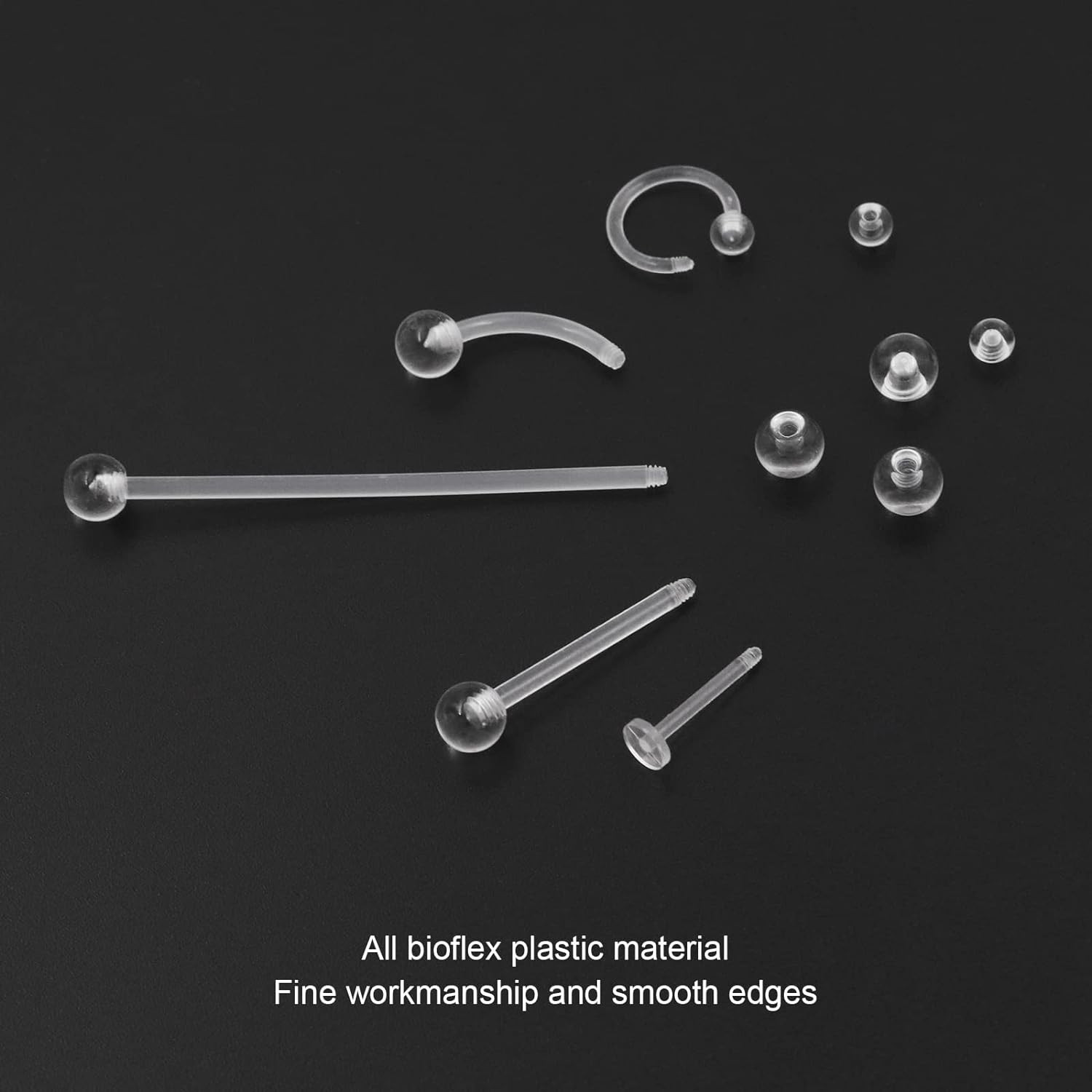 36Pcs Clear Piercing Retainers Bioflex Plastic Jewelry for Nipple Tongue Nose Se