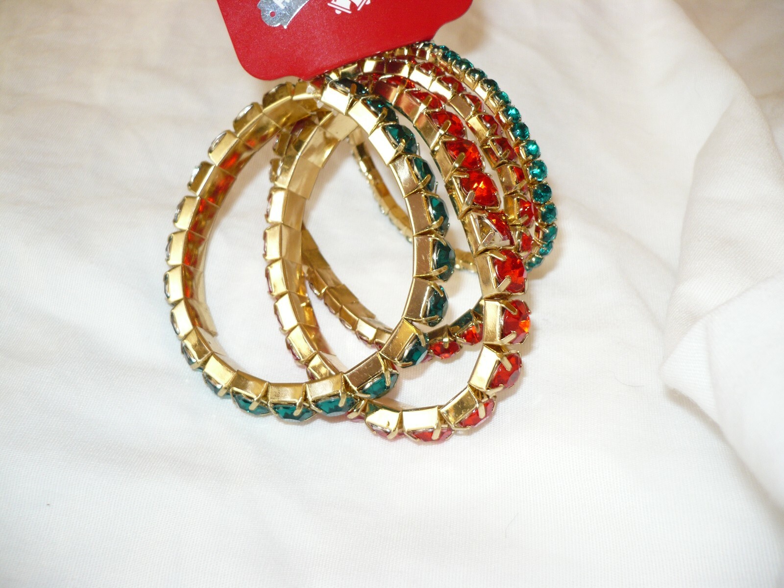 Holiday Time Women’s Fashion Jewelry Gold Tone Red & Green Stretch Bracelets 4
