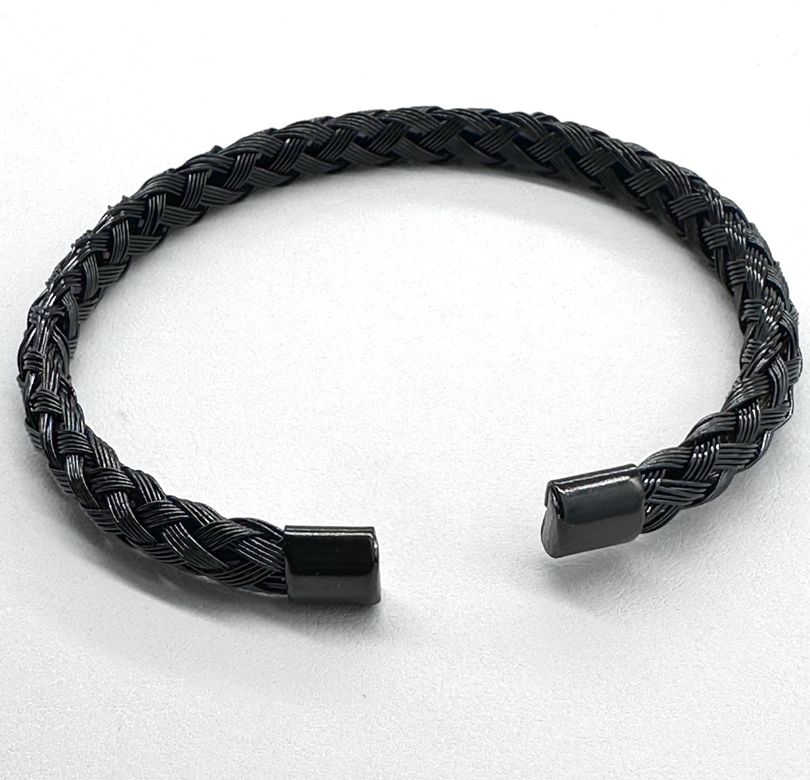 Black Braided Cable Cuff Bracelet for Men Stainless Steel Minimalist Bangle