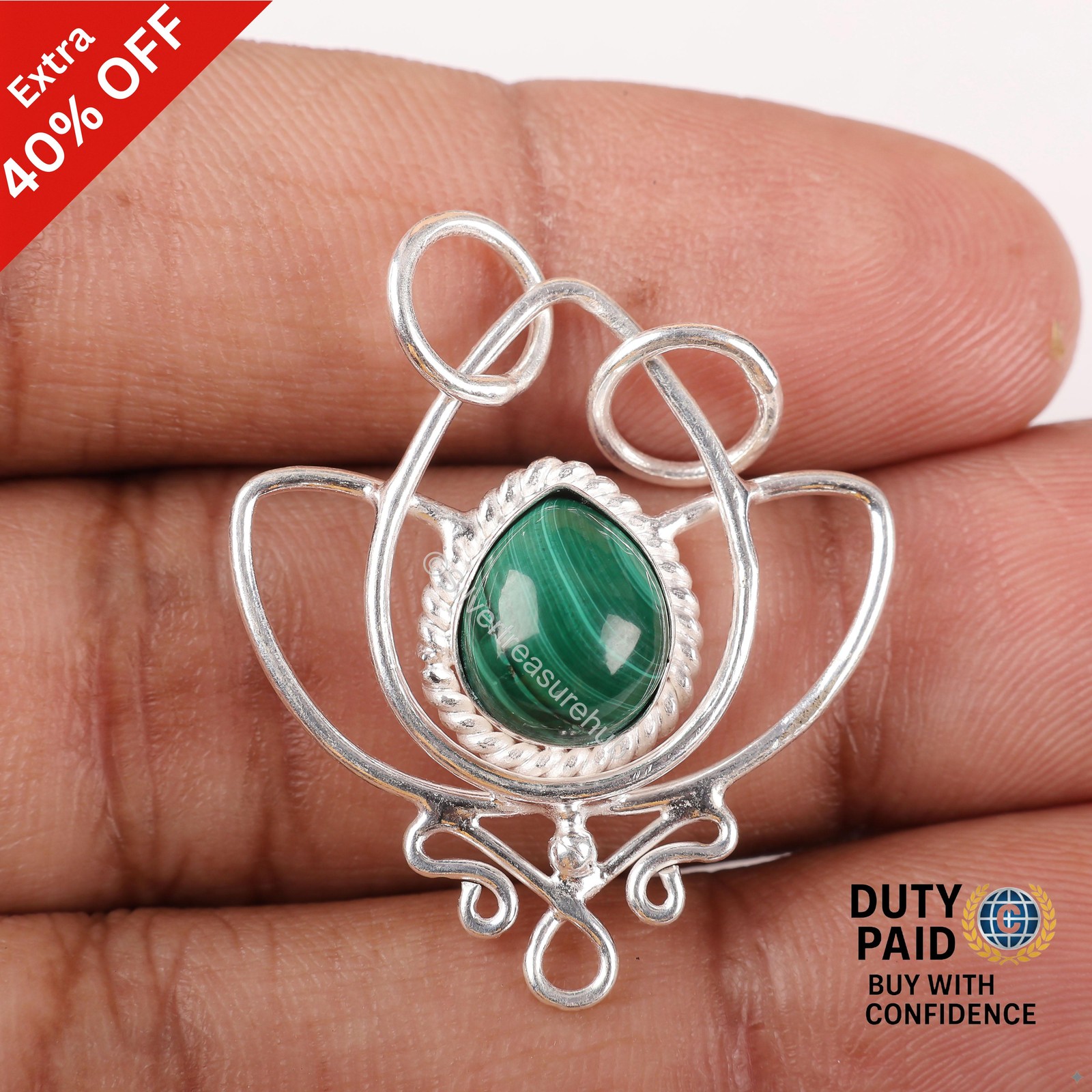 Pear Malachite Stone Heart Chakra Daughter Trendy Pendant 925 Sterling Silver