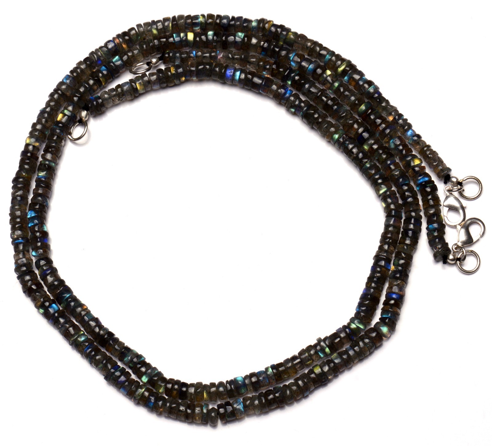 Natural Gem Blue Fire Labradorite 5MM Approx. Smooth Heishi Beads Necklace 17.5″