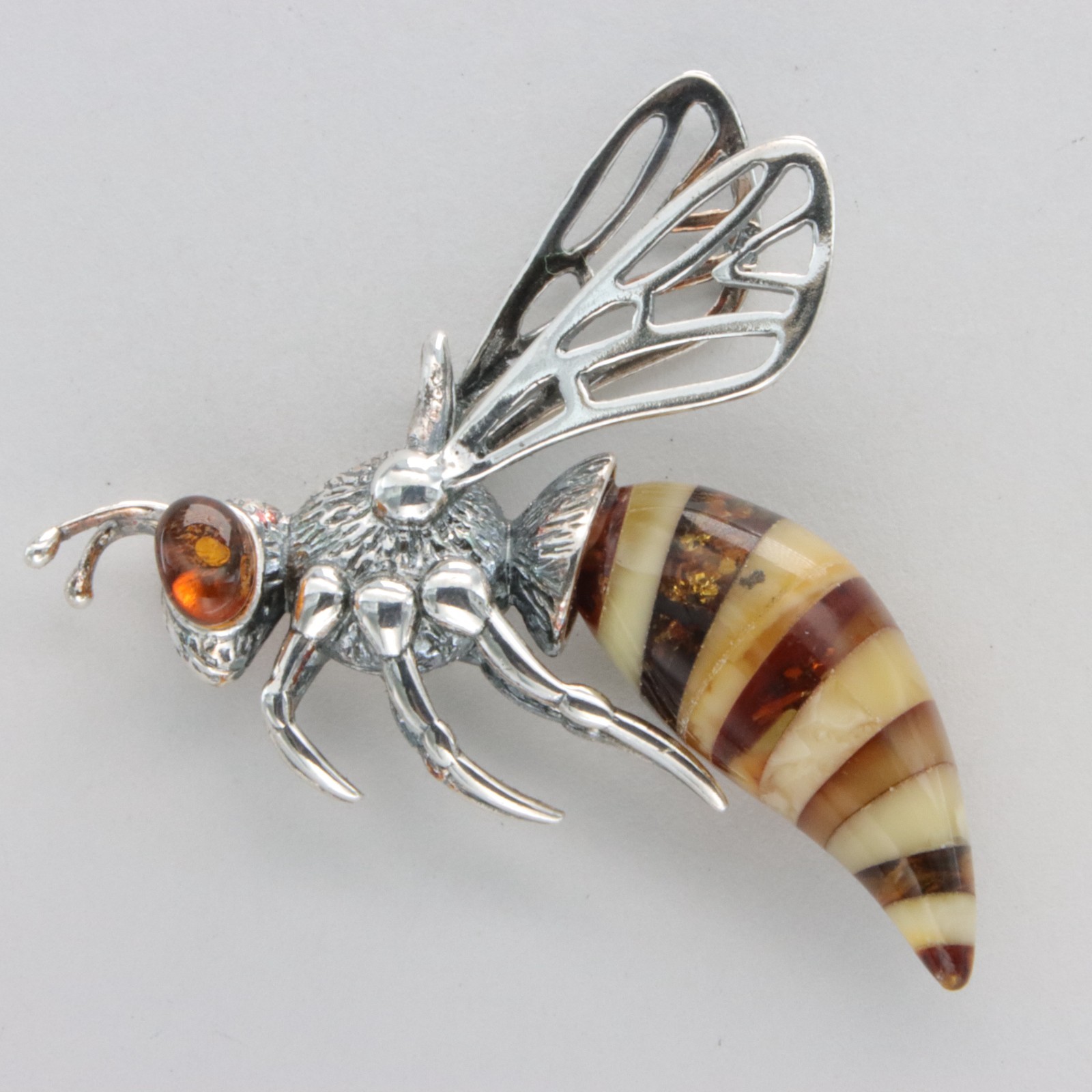 Colorful Handmade BALTIC AMBER Honey Bee Pendant – 925 STERLING SILVER #3344-De