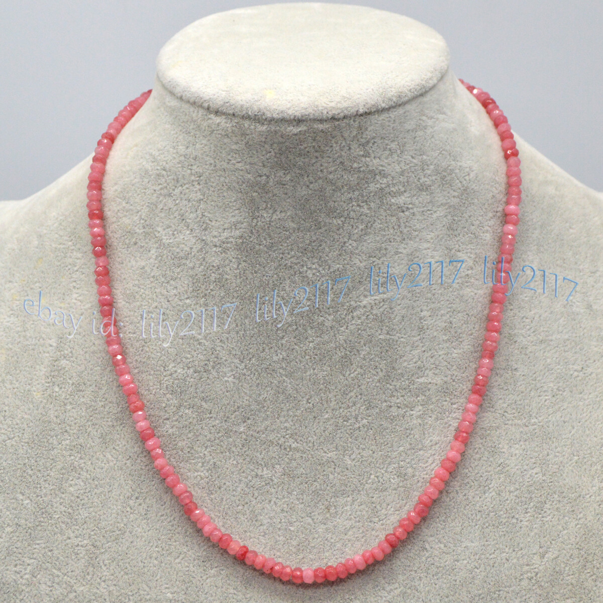 2x4mm Natural Pink Rhodochrosite Faceted Gem Roundel Beads Necklace Silver Clasp