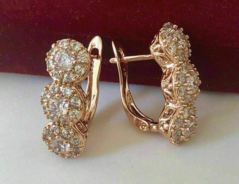 3.00Ct Lab Created Round Diamond Halo Wedding Stud Earrings 14K Rose Gold Over