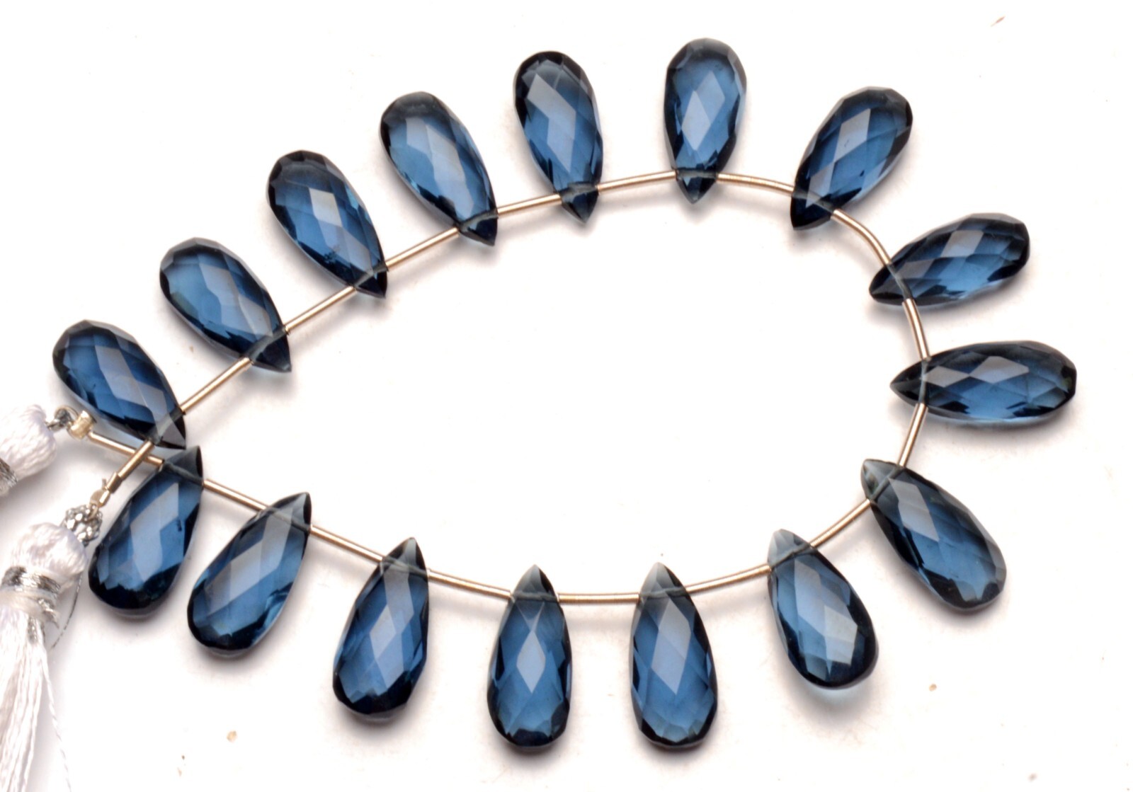 London Blue Topaz Color Hydro Quartz Faceted 15×7 mm Pear Shape Briolettes 7″
