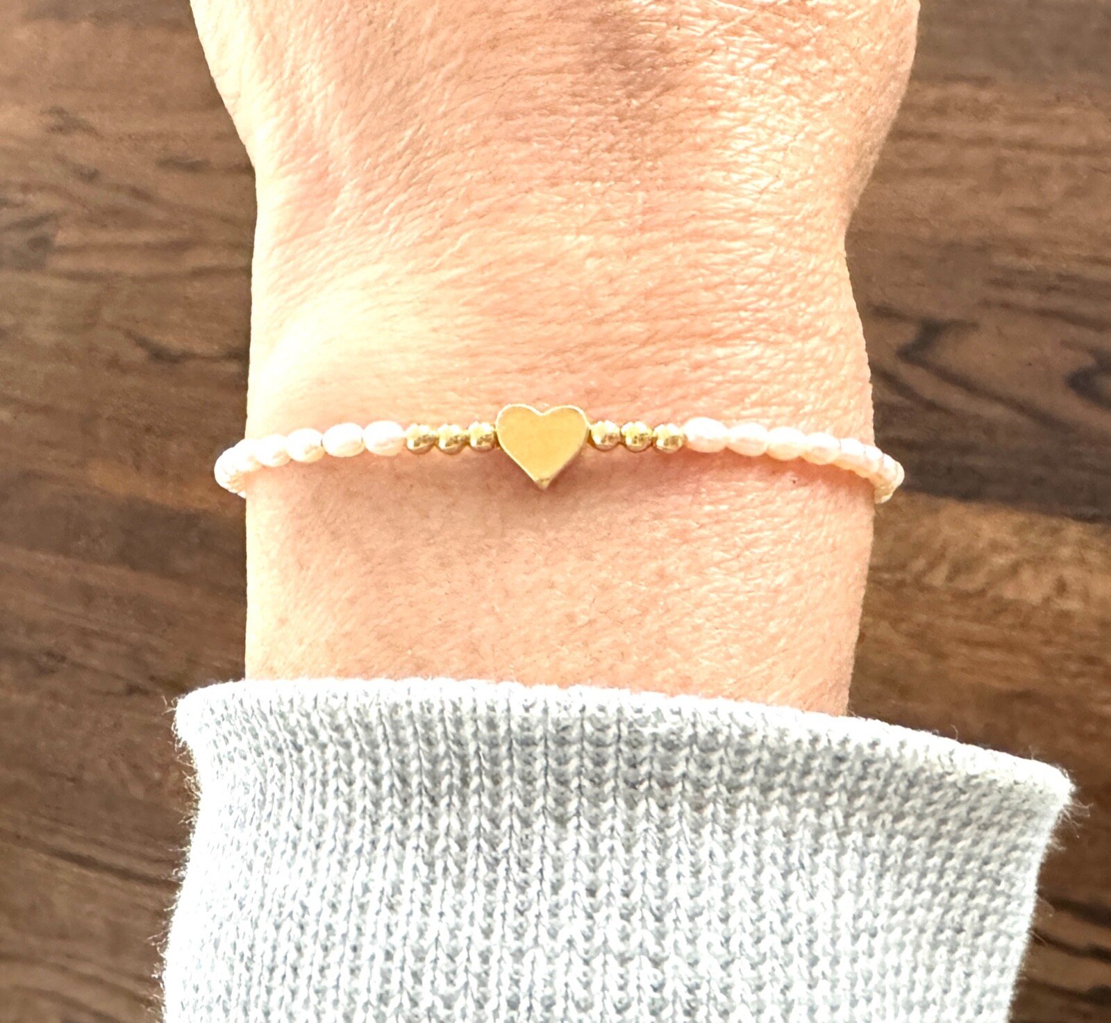 Gold Heart and Pink Pearl Beaded Layering Bracelet also avail Gray and White