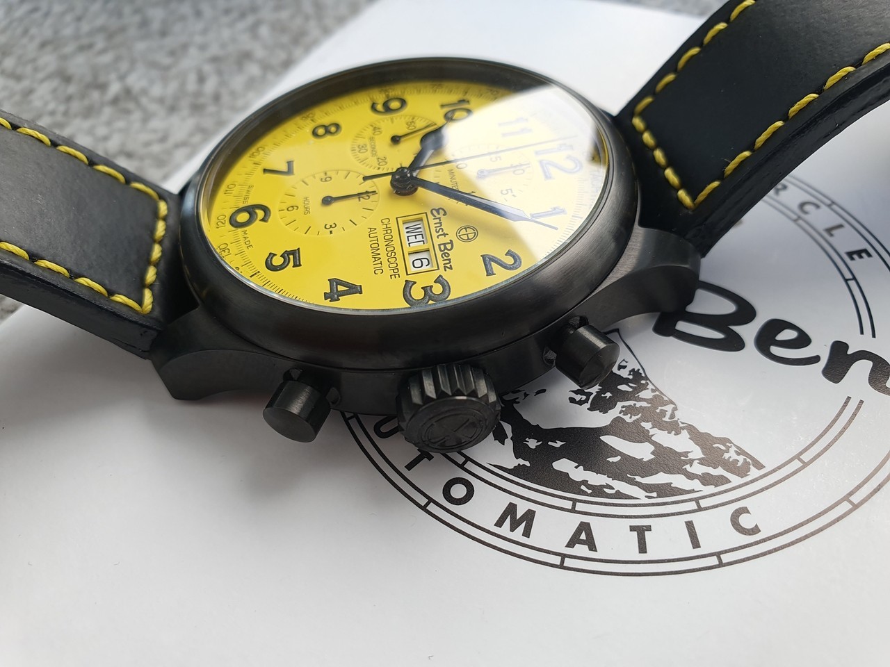 RARE Ernst Benz Chronoscope DLC yellow dial 47mm automatic chrono MINT RRP £5500