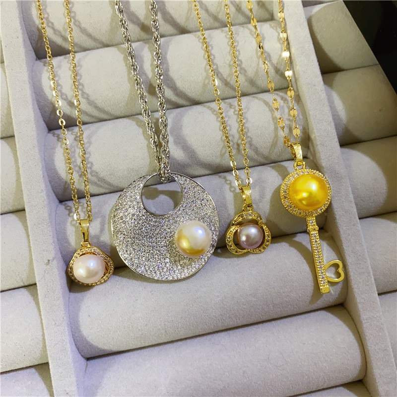 Bulk Random 10pcs Mix Natural Pearl Pendant Necklaces Women Hollow Floral Gift