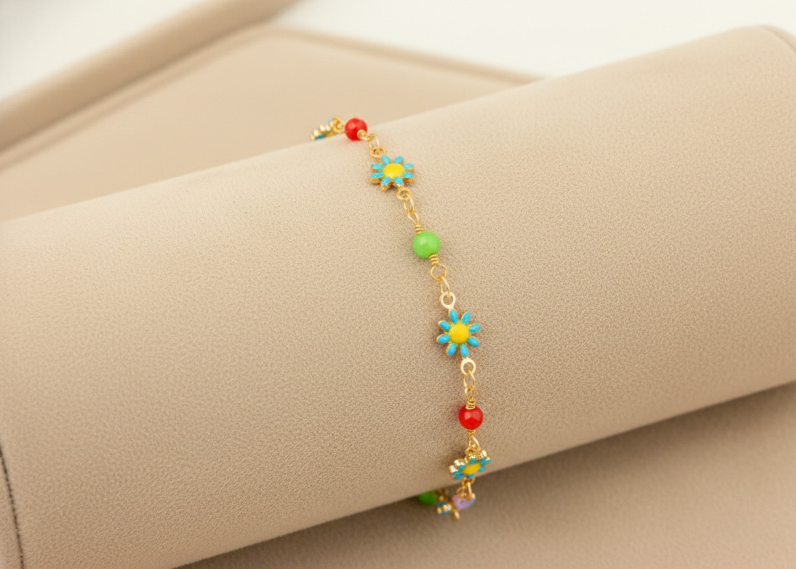 Elegant Brass Bracelet Gold Color Plated Floral Designer Bracelet Turquoise