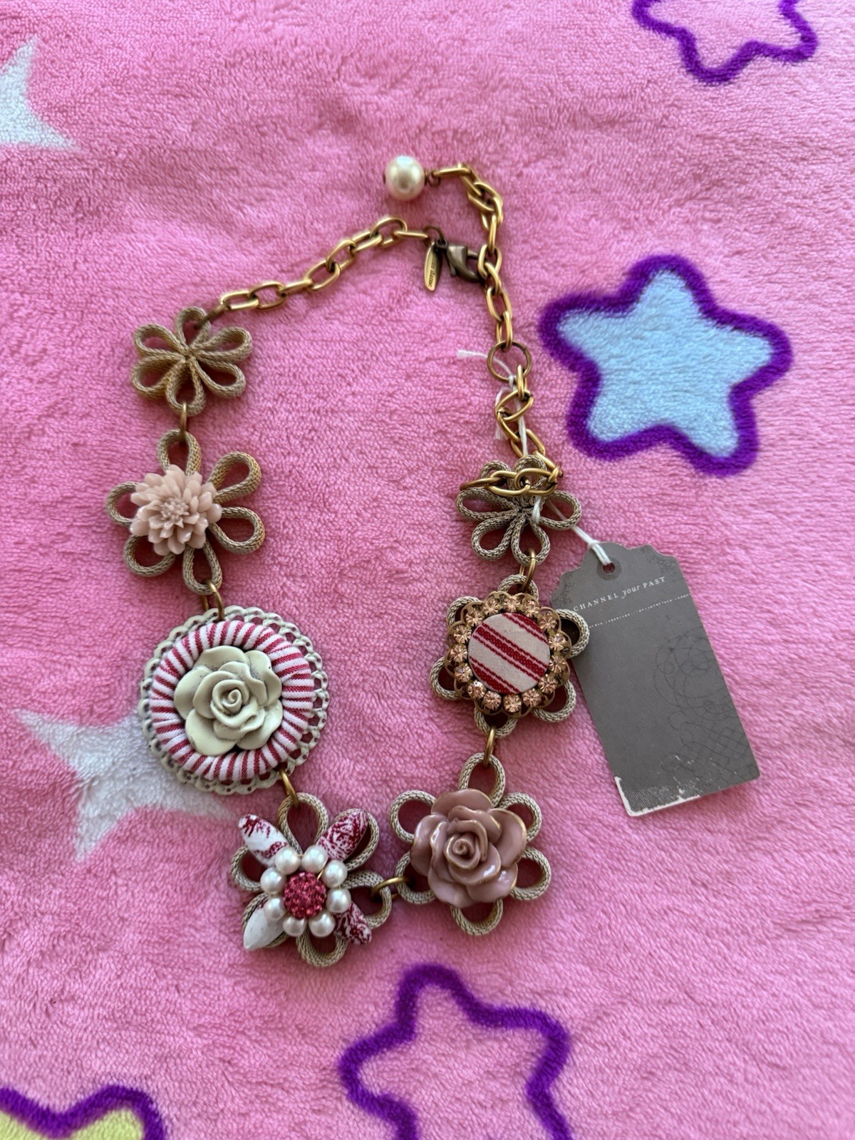 Vintage Lenora Dame Chunky Mixed Metal Mesh Flower Necklace Whimsical Artsy NWT