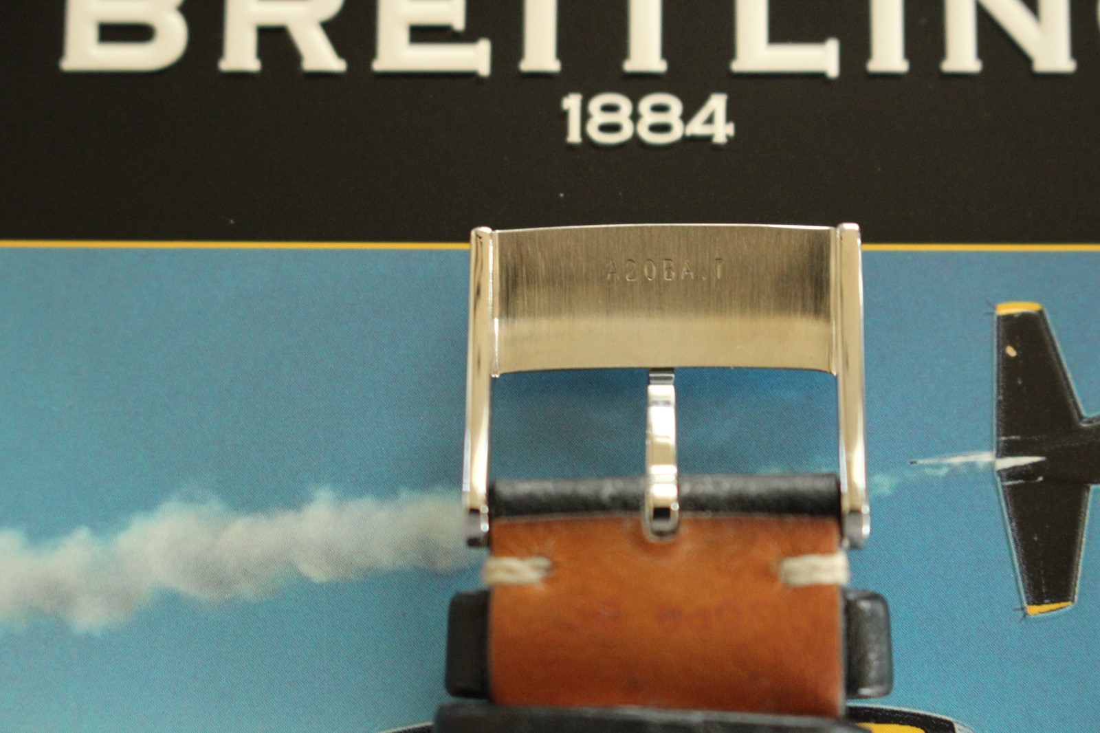 BREITLING 441X 24-20 BLACK SMOOTH CALF TONGUE BUCKLE WATCH BAND WATCHBAND STRAP