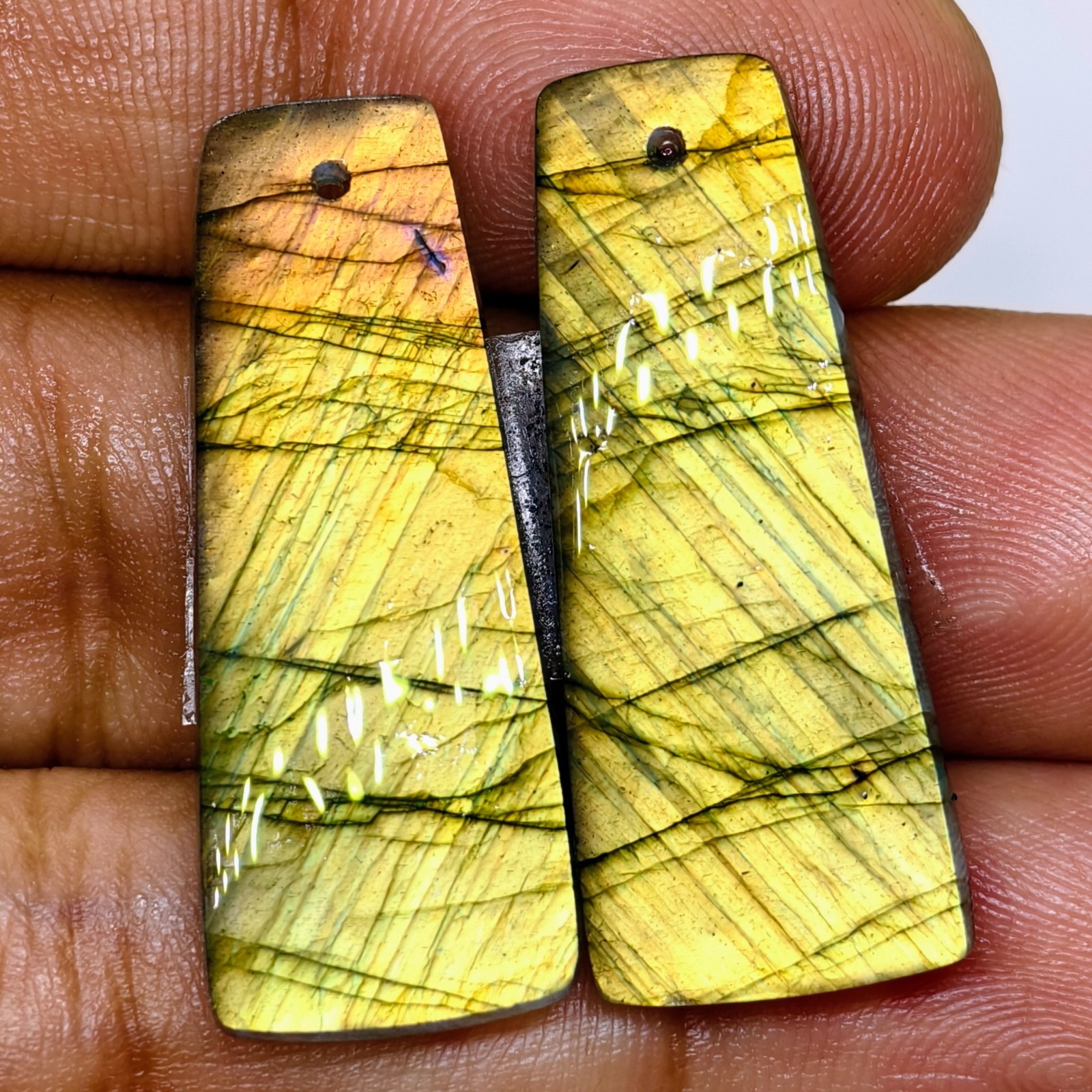 33 Cts Natural Labradorite Drilled Match Pair Cabochon Gemstone 32.1 X 13.2 MM