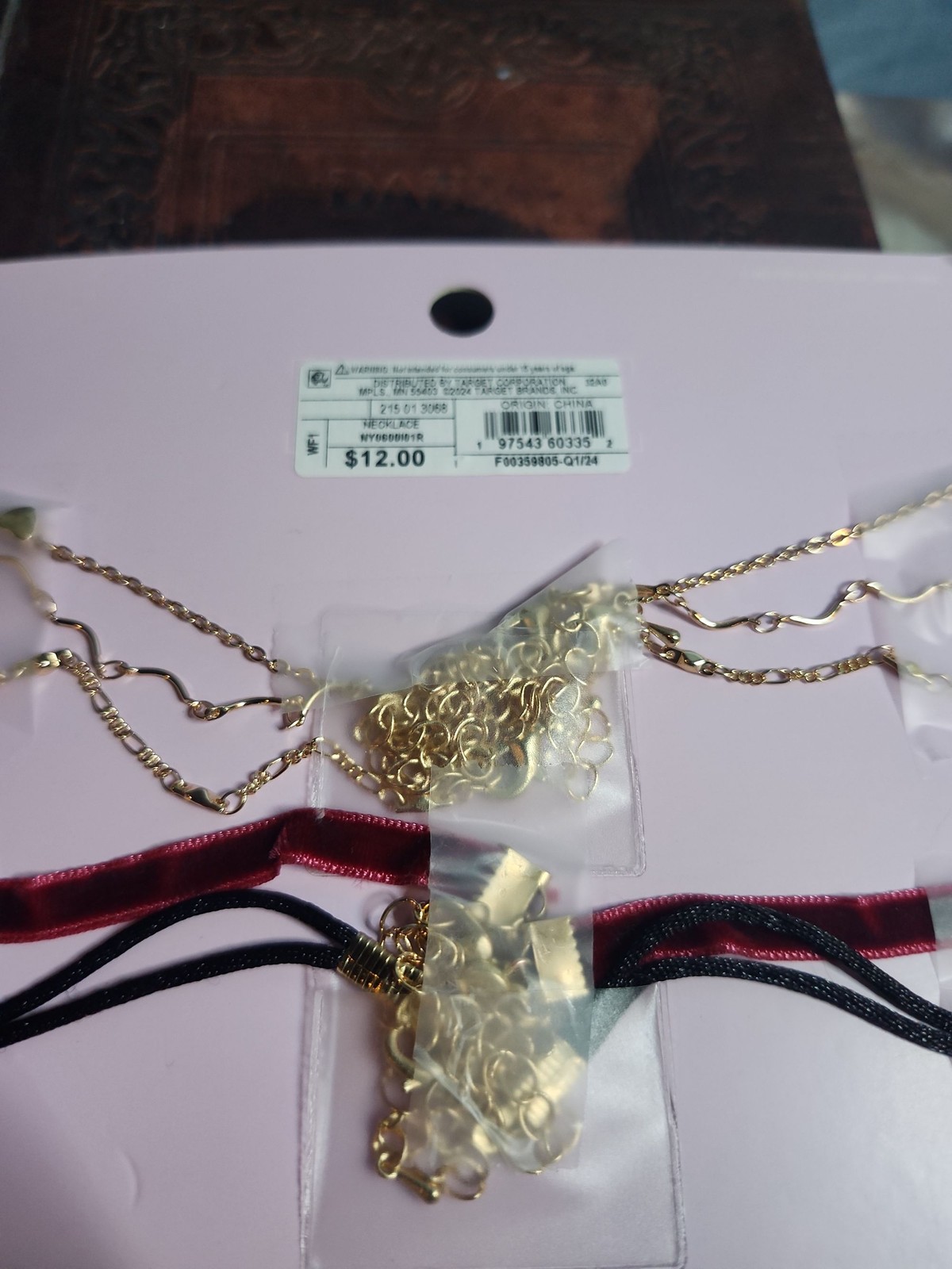 Wild Fable 4pc Necklace Set Gold Tone Chain Red Velvet Rose Charm