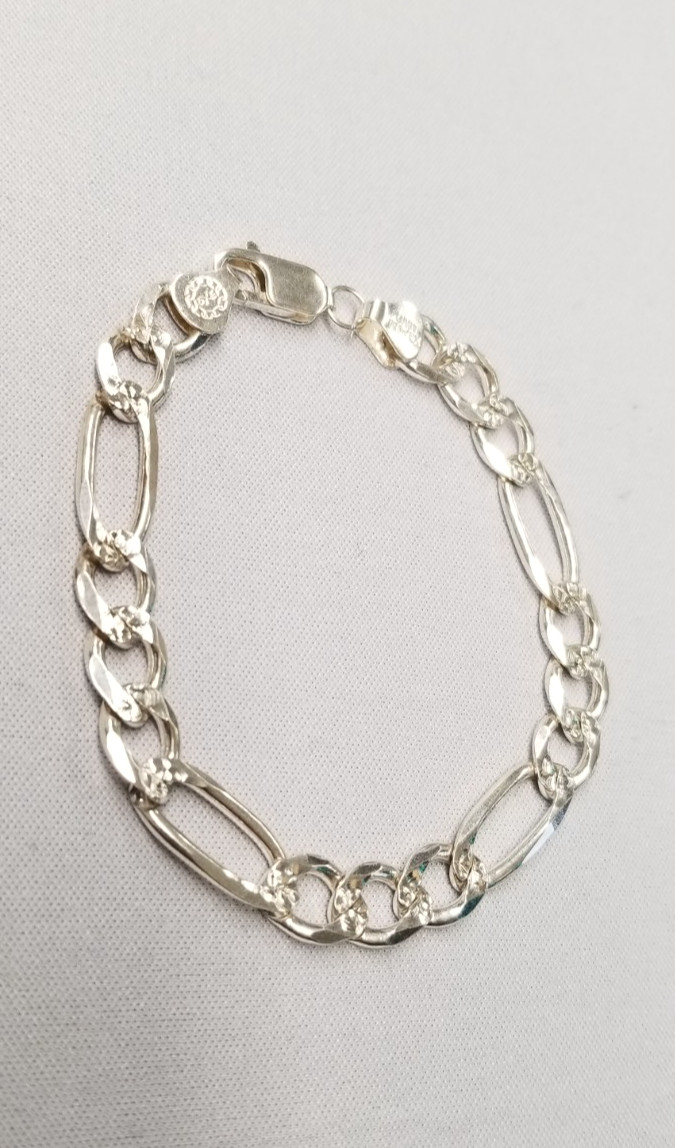 Sterling Silver 15.2g Textured 9mm Cuban Chain Bracelet 8.5″